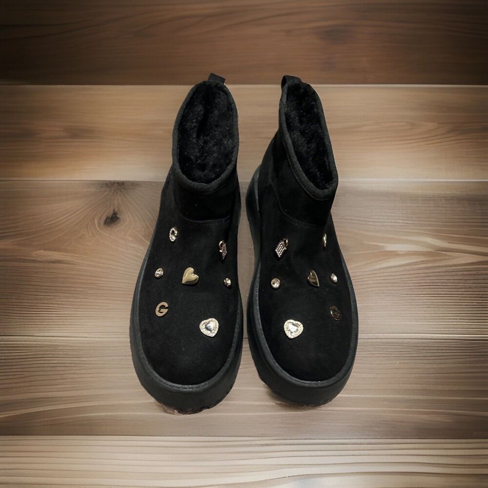 GB Black Suede Faux Fur Lined Boots with Charms - Women’s Size 8